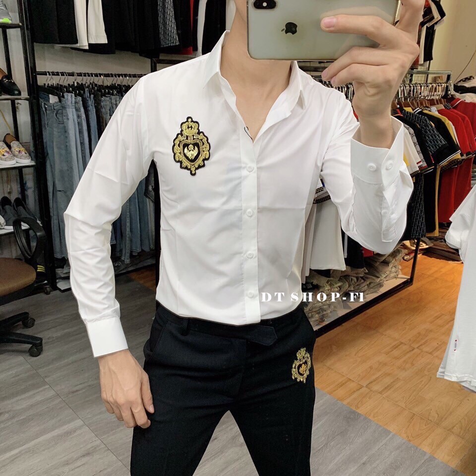 Sơ mi trắng nam đính logo hàng L1
