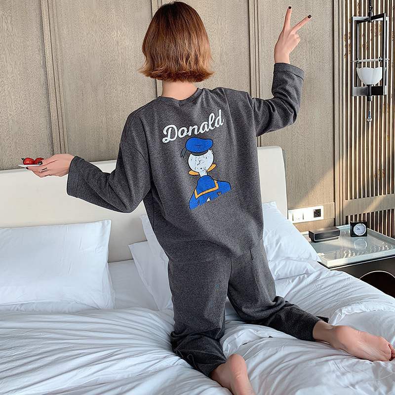 Autumn Loose Letter Print Long-sleeved T-shirt + Trousers Pajamas Suit
