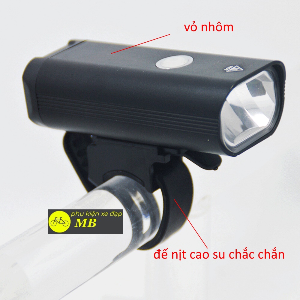 đèn xe đạp thể thao led siêu sáng vỏ nhôm chống nước pin sạc usb DP12