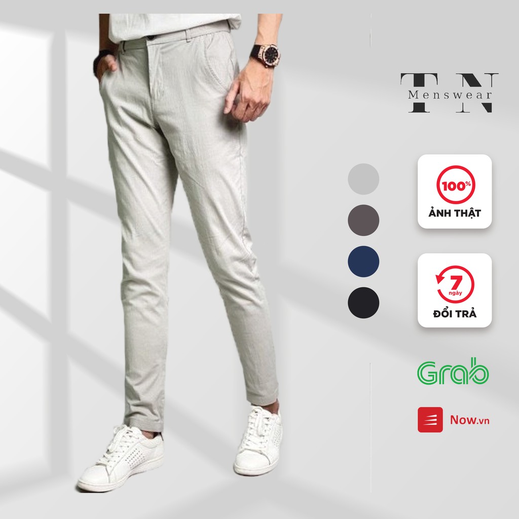 Quần Dài Nam Vải Đũi Ống Suông Dáng Slimfit Thiết Kế Cạp Chun Co Giãn Thoải Mái Trẻ Trung Năng Động