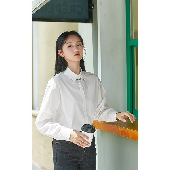Áo Sơ Mi Công Sở Nữ Cổ Đức Vai Chờm Thanh Lịch, Sơ Mi  Thô Màu Trắng Basic Quyên Fashion AA521