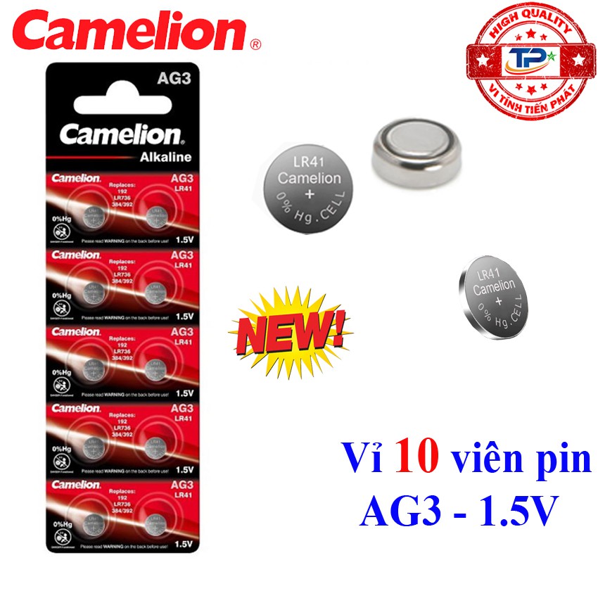 Vỉ 10 viên pin đồng hồ đeo tay AG3 / LR41 / LR736 Camelion Alkaline 1.5 V (mẫu mới) , SR41SW / 192 / 384 / 392 nút áo