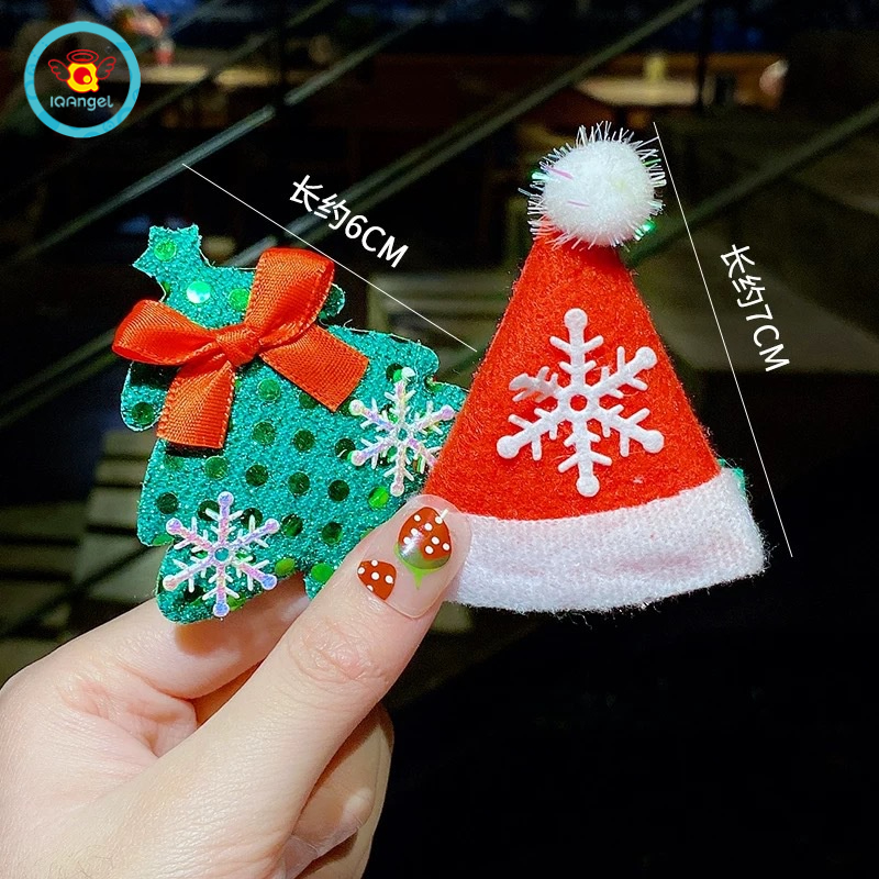 Bộ kẹp tóc IQ ANGEL phong cách giáng sinh đính kim sa thời trang dễ thương cho bé gái