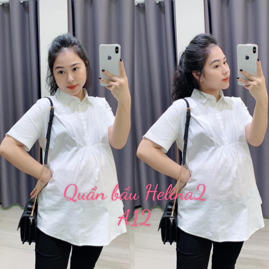 Áo bầu CỌC TAY CÔNG SỞ- Áo bầu thiết kế sơ mi thời trang mặc đi làm đi chơi đều đẹp A12