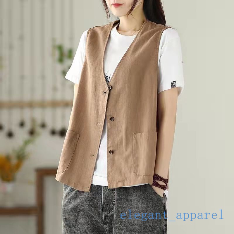 Áo Khoác Mỏng Không Tay Một Hàng Nút Cài Màu Trơn Dáng Rộng Phong Cách Cổ Điển Thời Trang Xuân Hè Hàng Mới Dành Cho