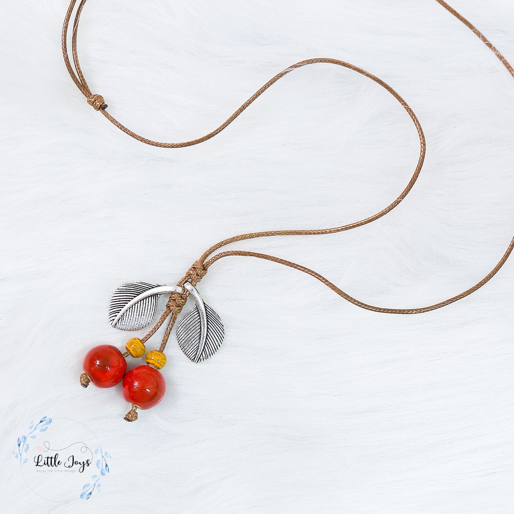 Dây chuyền phong cách Bohemian handmade mặt quả cherry xanh, đỏ