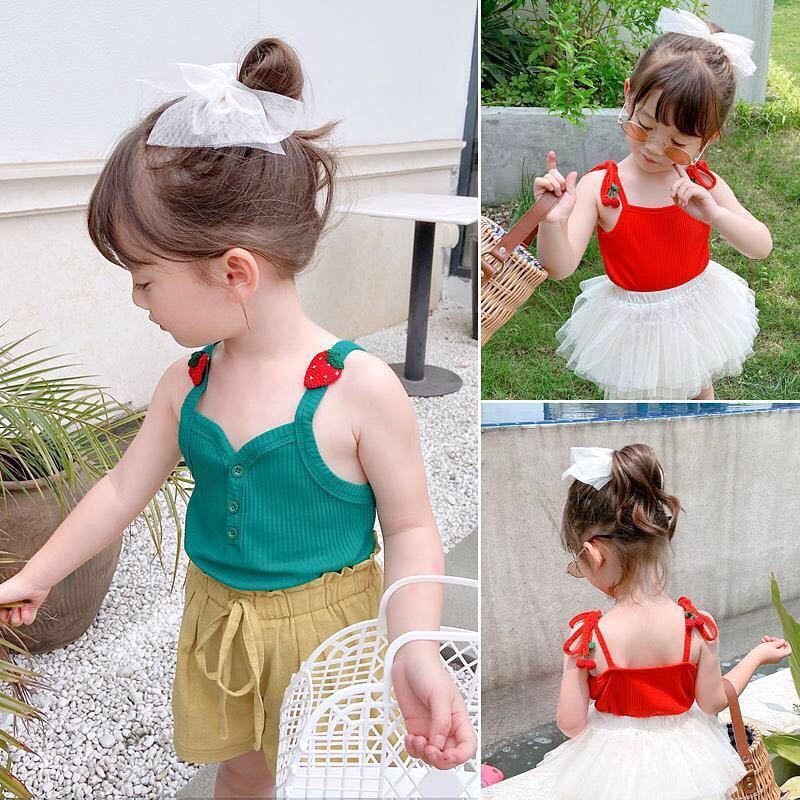 Áo Hai Dây Mỏng Họa Tiết Dâu Tây Thời Trang Mùa Hè Mới Cho Bé Gái