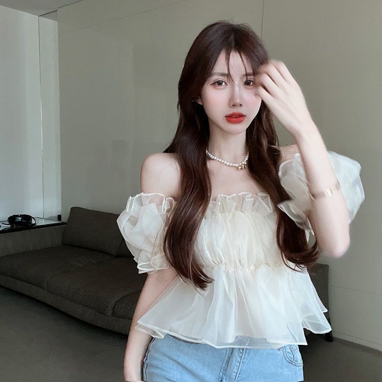 Jiashucheng Áo Chiffon Cổ Vuông Tay Phồng Thời Trang Pháp Cho Nữ