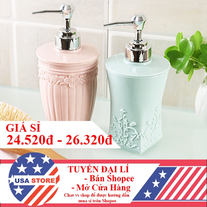 Bình Đựng Nước Rửa Tay - Sữa Tắm - Dầu Gội Gia Đình, Khách Sạn 400ml Xanh/Hồng - Kiểu Dáng Cổ Điển