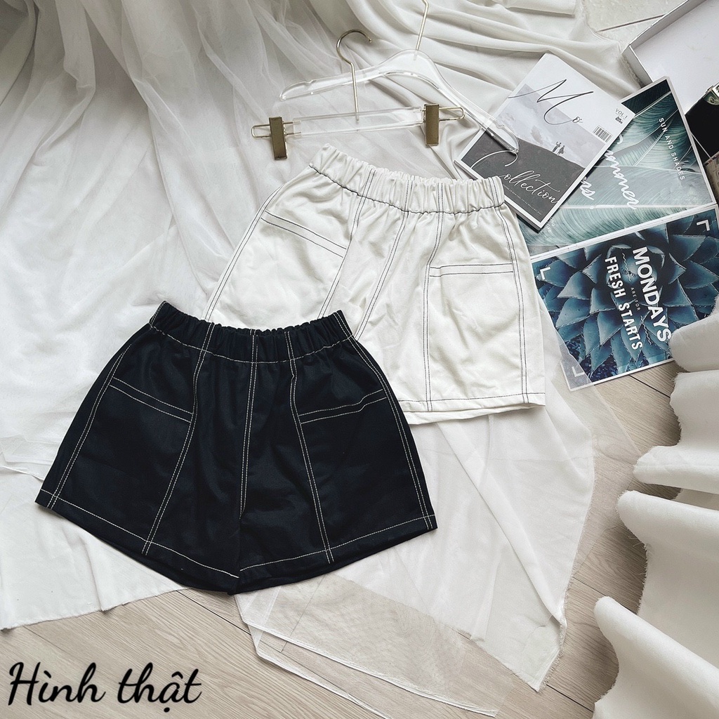 Quần short đùi nữ viền chỉ nổi phối 2 túi lớn u