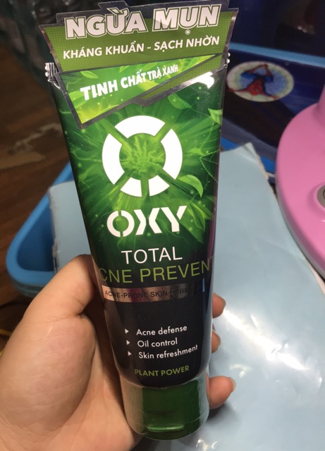 OXY Total Acne Prevent - Kem rửa mặt ngừa mụn kiểm soát nhờn 100g xanh lá