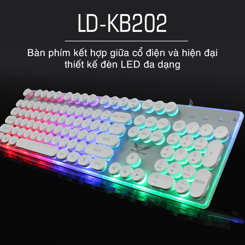 BÀN PHÍM  GIẢ CƠ DÀNH CHO CHƠI GAME-E SPORT- BÀN PHÍM DÂY- ĐÈN LED NỀN RGB- ÂM GÕ NHẸ NHÀNG - LD-KB202
