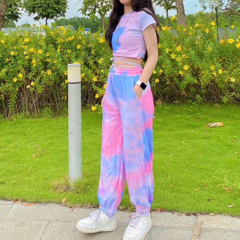 Bộ Loang Màu CropTop Body Jogger Ảnh Thật