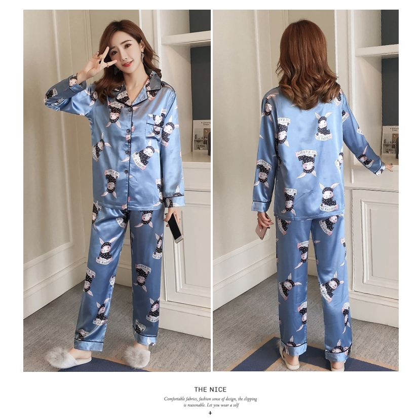 Bộ Đồ Ngủ Pijama Vải Lụa Mát In Họa Tiết Dễ Thương Cho Nữ | BigBuy360 - bigbuy360.vn