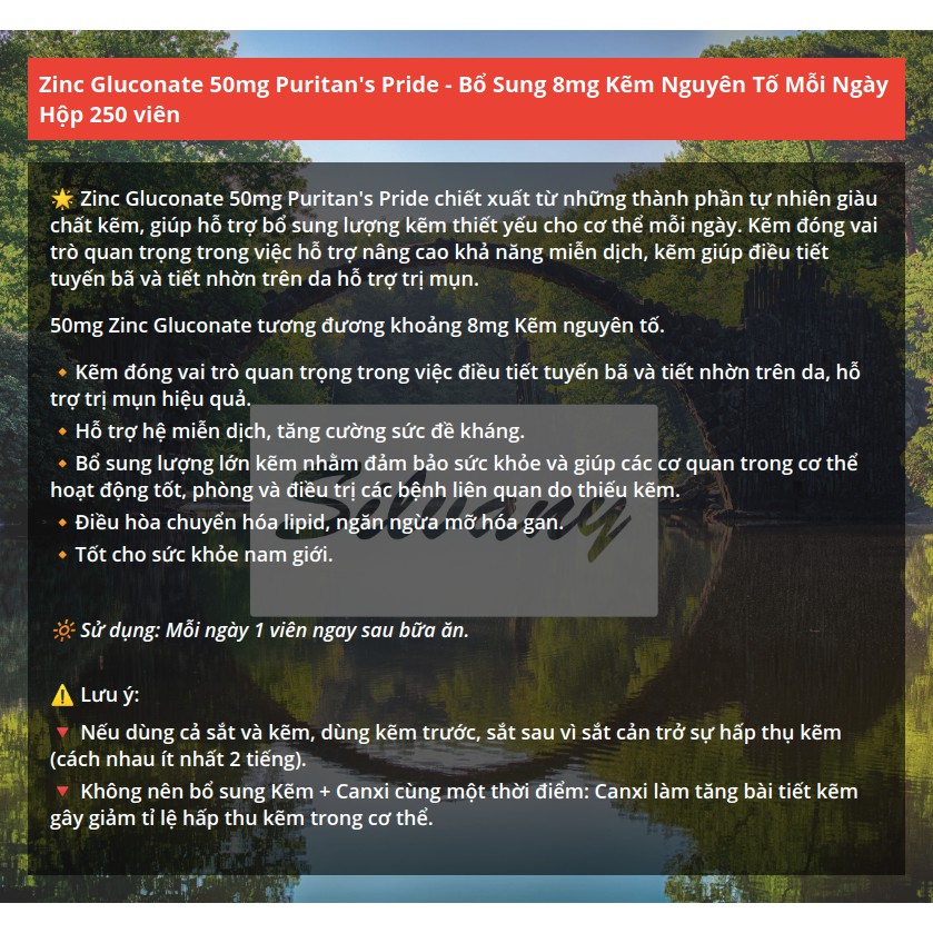 Zinc 50mg Puritan's Pride  - 8mg Kẽm Nguyên Tố Mỗi Ngày
