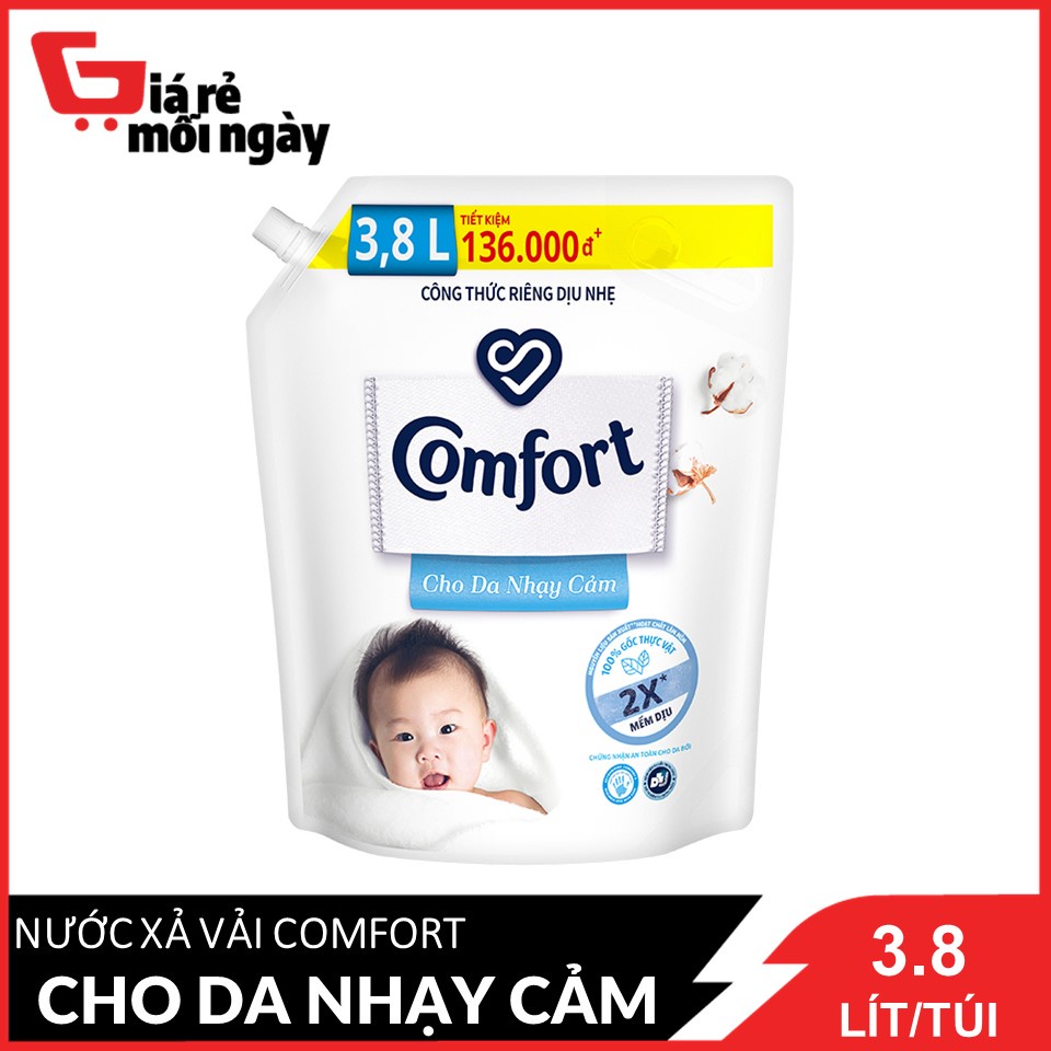 Nước xả vải Comfort [Trắng] Cho da nhạy cảm túi khổng lồ 3.8L