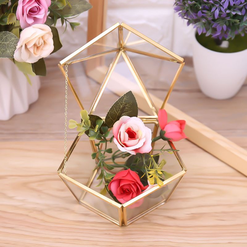 Flgo Hộp Thủy Tinh Trong Suốt Đựng Trang Sức Có Nắp Màu Vàng Kim Phong Cách Vintage