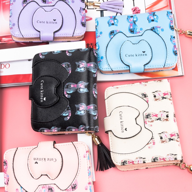 Ví Ngắn Nữ Cầm Tay Cao Cấp Hình Mèo Cute Kitten 542 Siêu Dễ Thương - Hazo