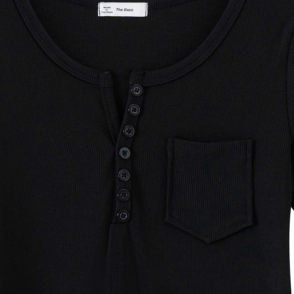 Áo thun gân tay lỡ The Basic dáng ôm co giãn thoáng mát