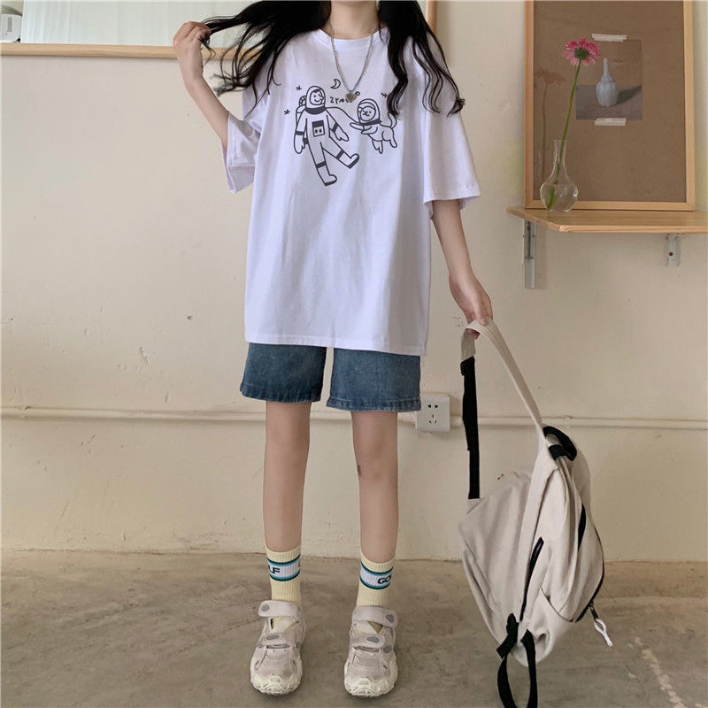 Áo thun tay lửng dáng dài rộng thời trang Hàn Quốc dành cho nữ