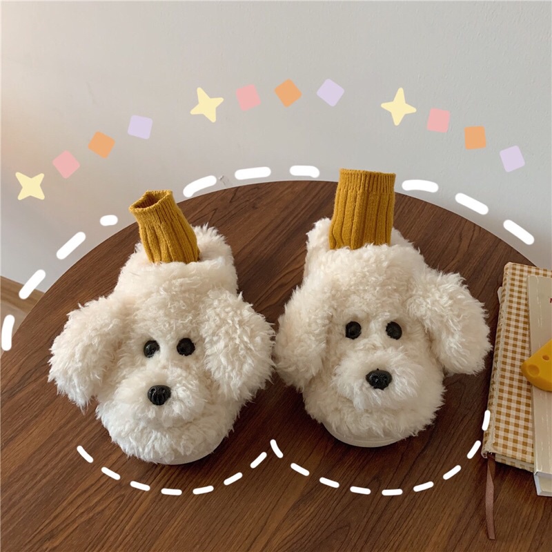 Dép bông đi trong nhà chống trượt giữ ấm mùa đông hình hoạt hình dễ thương phong cách Hàn Quốc