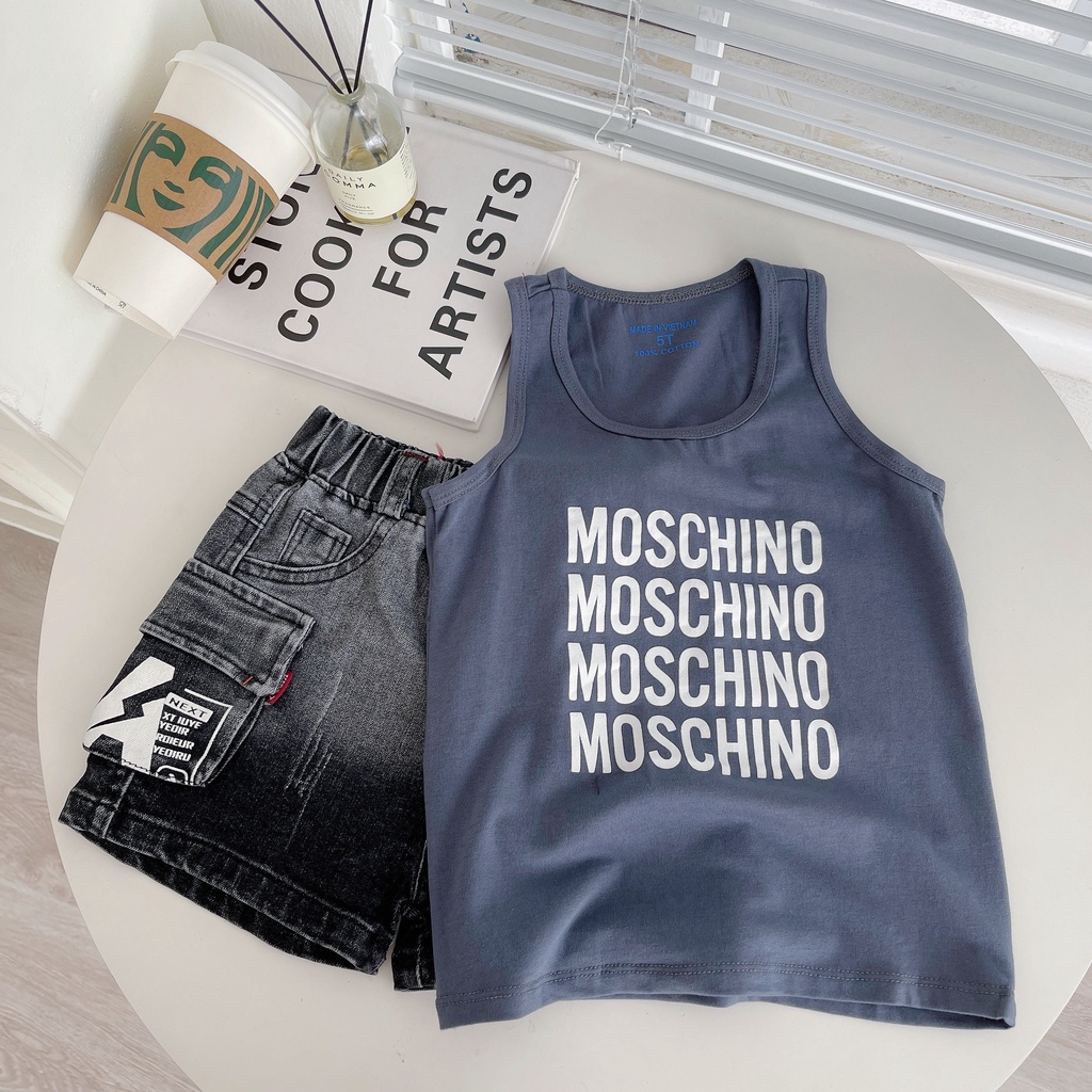 Đồ bộ ba lỗ cho bé sét bộ quần jean áo thun ba lỗ cho bé trai từ 10-20kg vyvykids