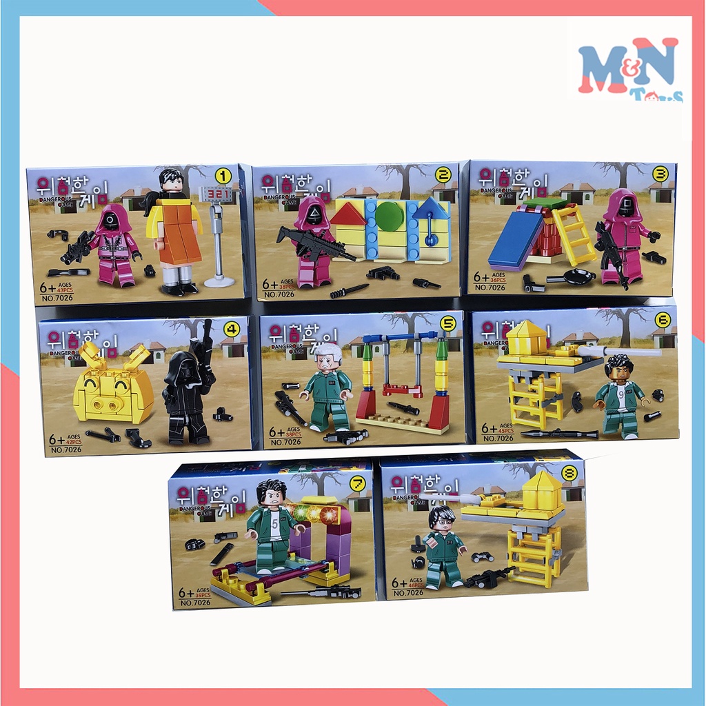Bộ 8 hộp Lego Squid Game Mô Hình Đồ Chơi Lắp Ráp Minifigure Nhân Vật Phim Trò Chơi Con Mực 7026
