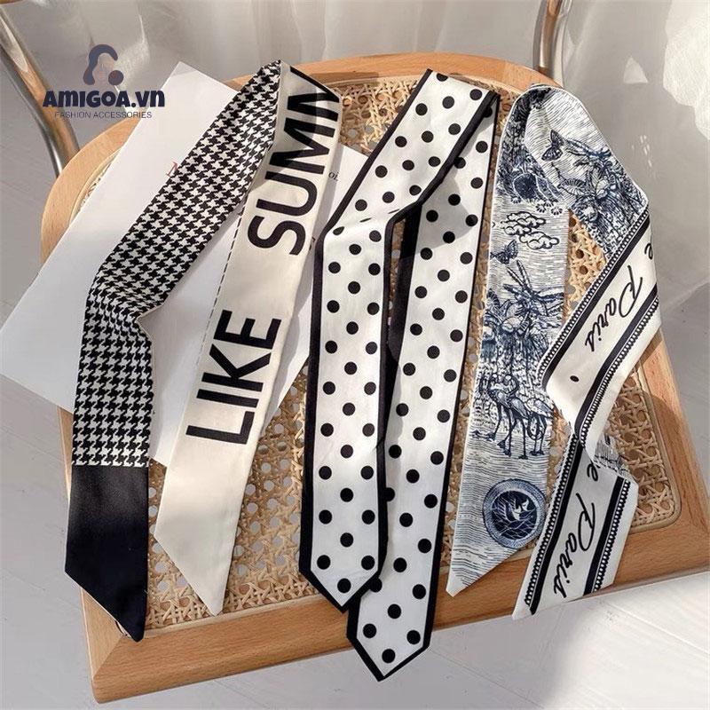 Khăn Choàng Lụa Dài In Chữ Tiếng Anh Thanh Lịch Cá Tính
