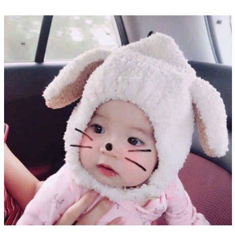 Mũ Len Tai Cừu Cài Cúc Cho Bé Trai Bé Gái, Nón Len Tai Cừu Siêu Ngộ Nghĩnh Cho Bé
