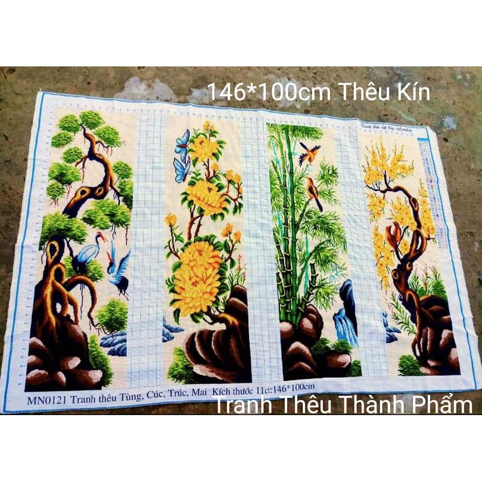 (Đã thêu) Tranh thêu chữ thập thành phẩm tứ quý xuân hạ thu đông