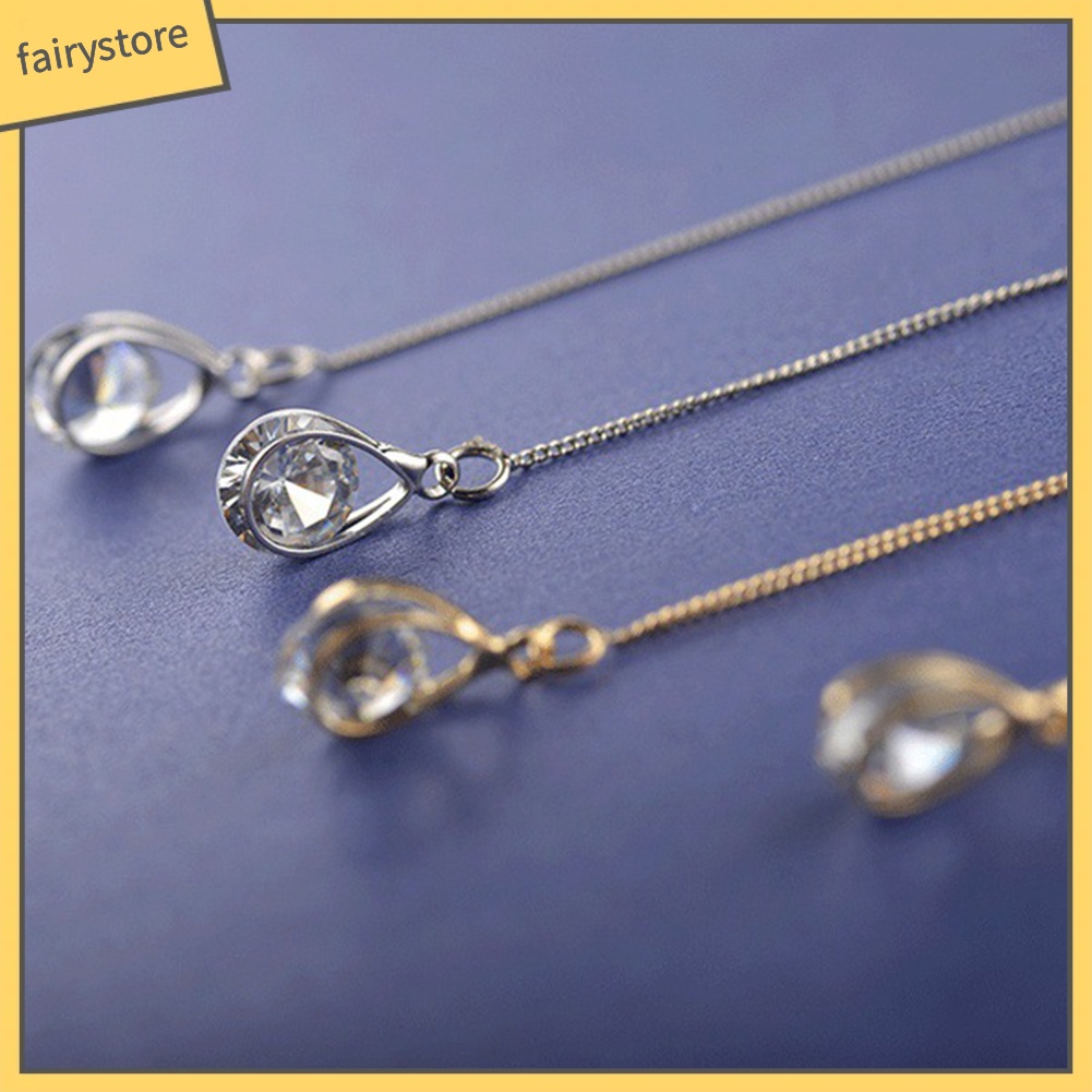 Cặp bông tai dáng dài phối đá giọt nước lấp lánh thời trang