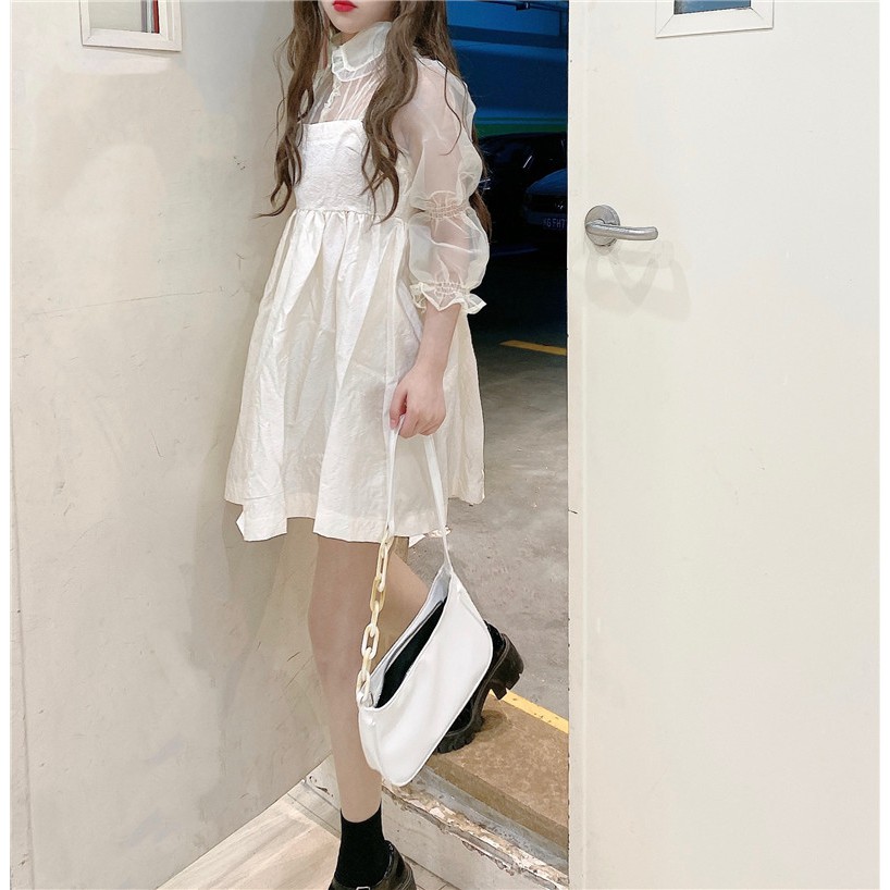 (Order) Đầm Ulzzang babydoll áo sơ mi voan cổ búp bê dễ thương