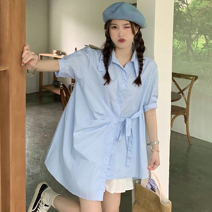 Áo Sơ Mi Tay Ngắn Cổ polo Dáng Rộng Thời Trang Hàn Quốc Cho Nữ