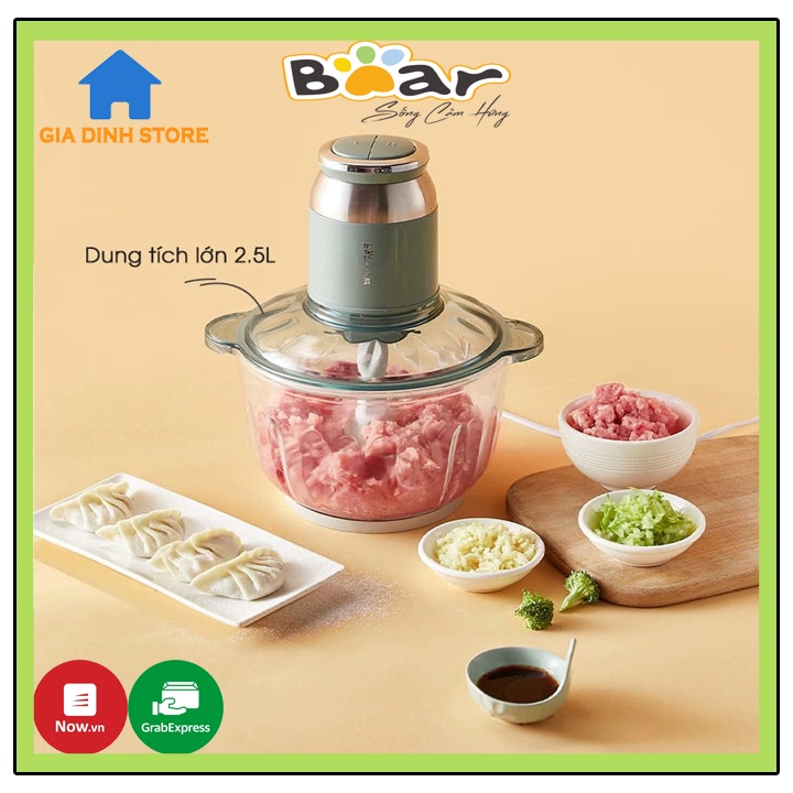 Máy xay thịt Bear 2.5L QSJ-C04R8S, máy xay tỏi ớt, xay thịt siêu nhanh , tặng khuôn làm sủi cảo