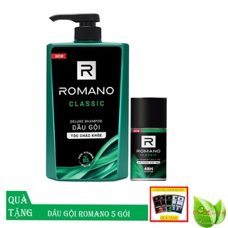Romano: Combo Dầu Gội  cho nam Romano Classic 650ml và Lăn khử mùi Classic 50ml + Tặng 5 gói dầu gội
