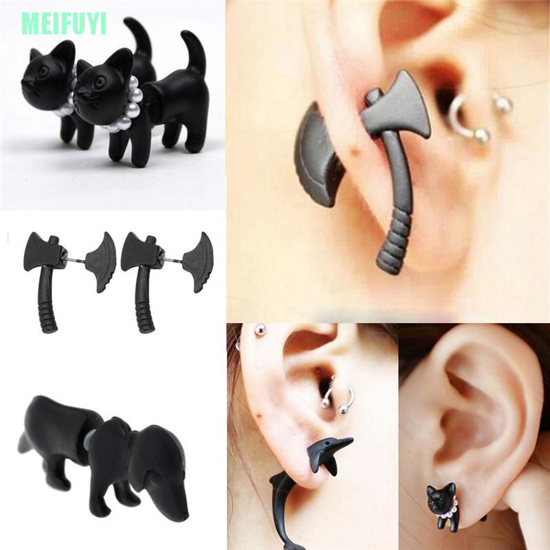 1 Khuyên Tai Hình Mèo Đen Đính Ngọc Trai Cá Tính