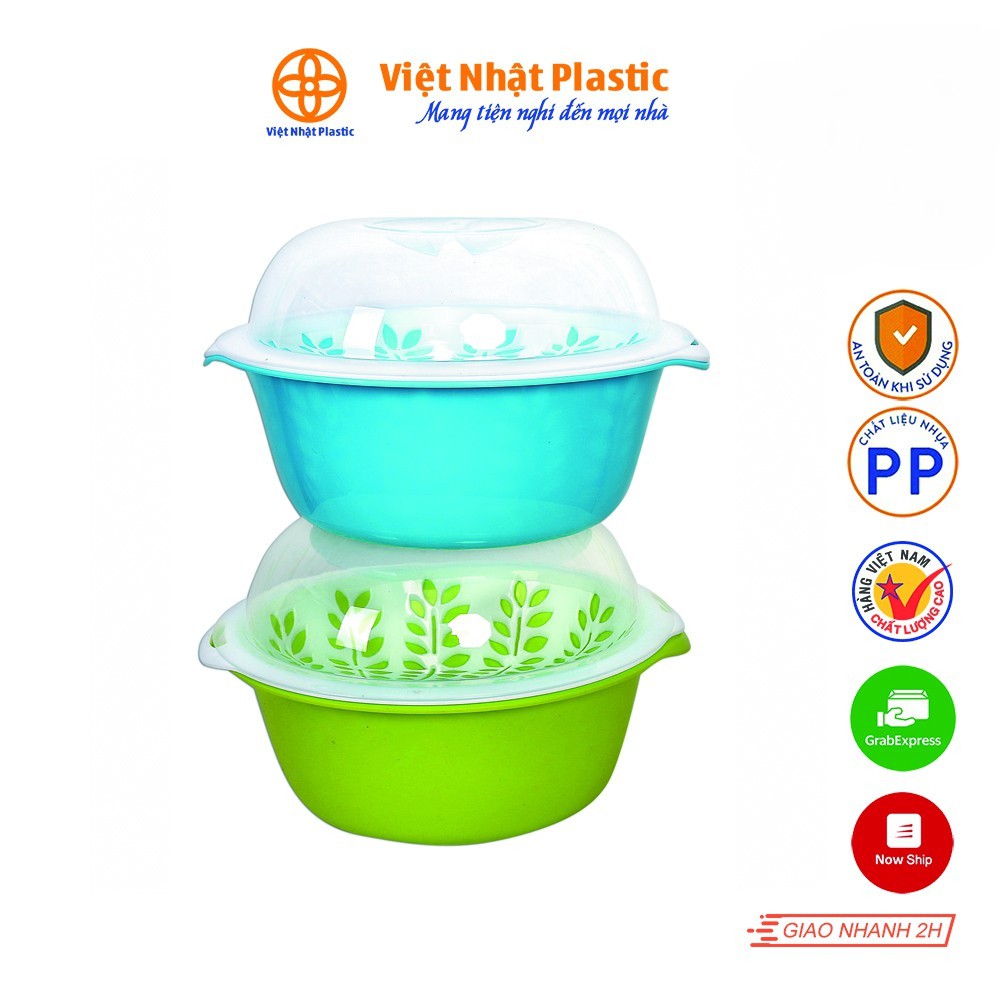 Bộ rổ chậu có nắp đậy chống bụi 3 trong 1 chất liệu nhựa PP cao cấp Việt Nhật Plastic Bộ thau rổ ráo nước MS 3375