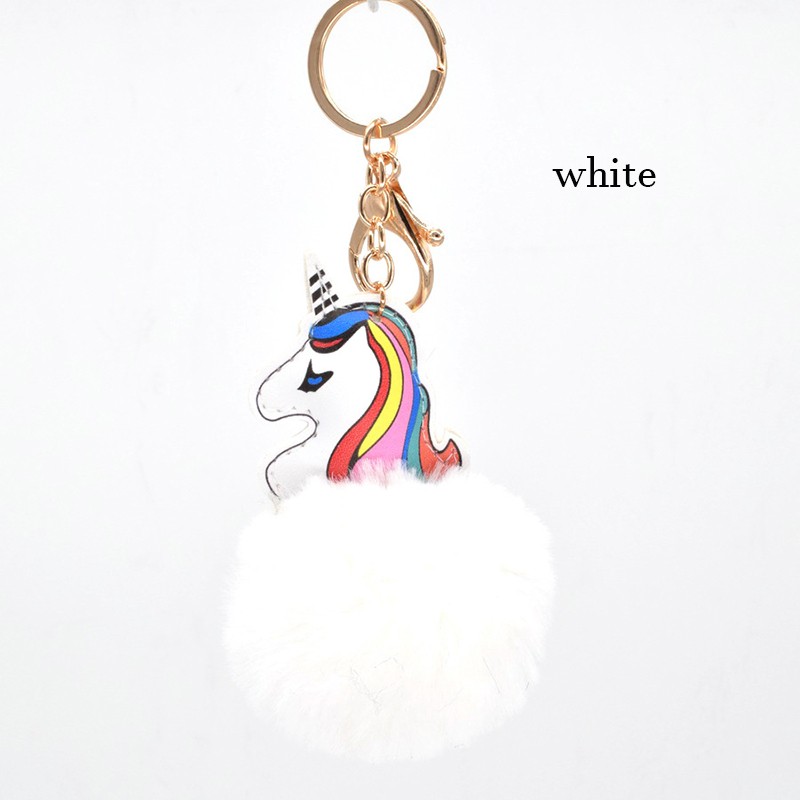 IELGY Móc Chìa Khóa Bằng Da PU Hình Kỳ Lân Và Bóng Lông Dễ Thương