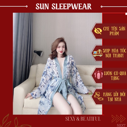 Váy Ngủ Áo Choàng 🌸 SANG CHẢNH🌸 Đầm Ngủ Sexy Lụa Chiffon Chất Siêu Mát, Sang Chảnh - Size<65kg> Sun Shop