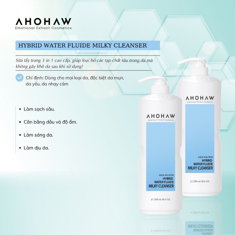 Sữa rửa mặt tẩy trang 3 in 1 AHOHAW - HYBRID WATER MILKY CLEANSER