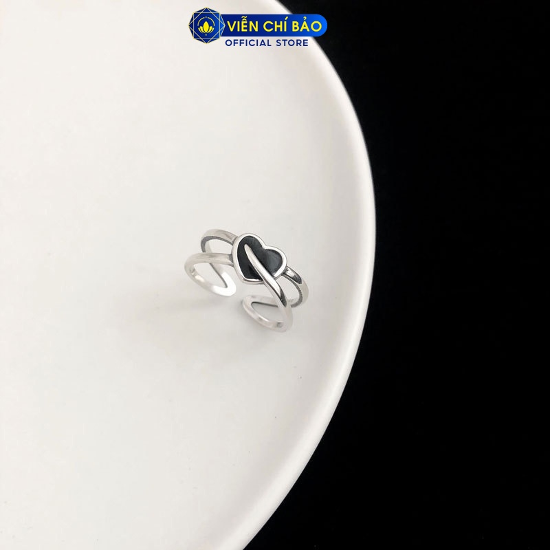Nhẫn bạc nữ trái tim đá đen nhỏ chất liệu bạc 925 thời trang phụ kiện trang sức nữ Viễn Chí Bảo N000728