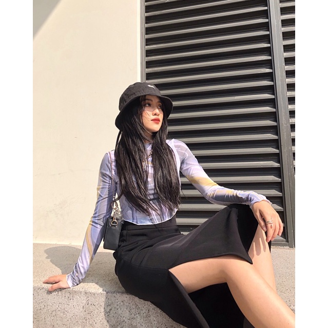 Chân váy midi đen xẻ tà 14THANG2STUDIO