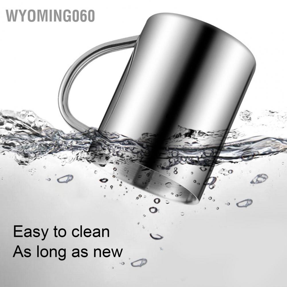 Wyoming060 220ML Stainless Steel Mugs Easy to Clean Double Walled Coffee with Comfortable Handle for Office Student Children