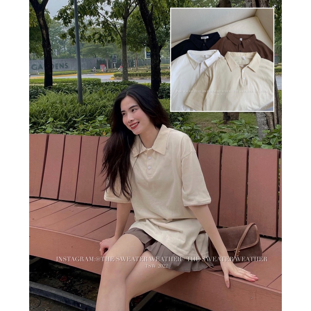 (Ảnh thật) Áo pull trơn chất thô mặt tuyết tay lỡ cổ polo basic the.sweaterweather TSW