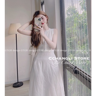 Váy sát nách phối ren khuy ngực