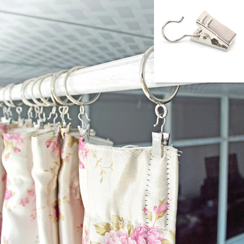 Set 10 kẹp kèm móc treo rèm cửa bằng thép không gỉ tiện dụng