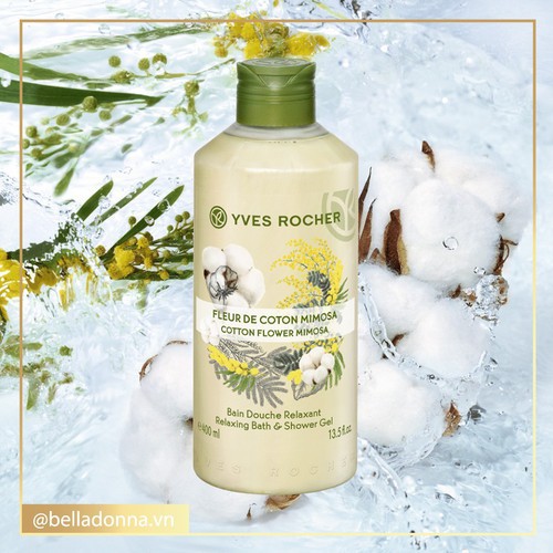 [Hàng chính hãng] Sữa Tắm Yves Rocher Cotton Flower Mimosa Relaxing Bath &amp; Shower Gel 400ml