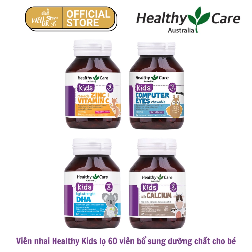 Viên nhai tăng đề kháng cho bé Healthy Care Kids Zinc + Vitamin C 60 viên