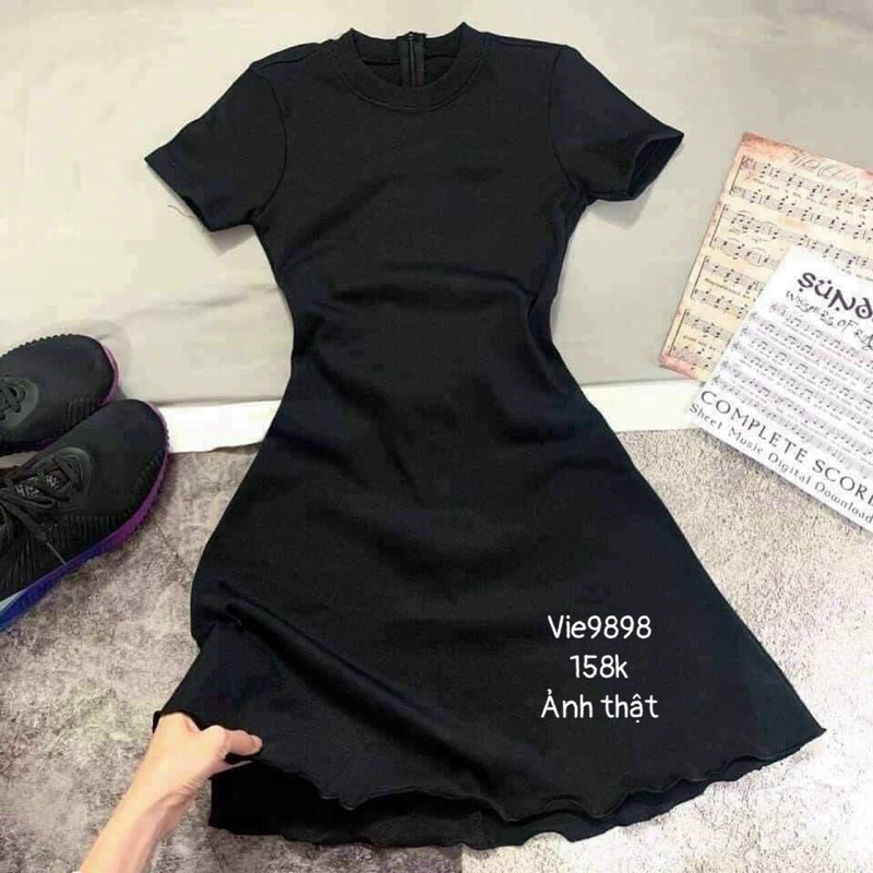 Váy Xoè Đen Thun Gân Vie9898