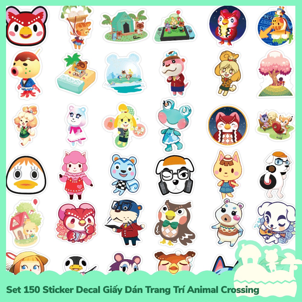 [Sẵn VN - NowShip] Set 150 Sticker Decal Dán Trang Trí Mẫu Game Nintendo Animal Crossing Horizons Happy Island